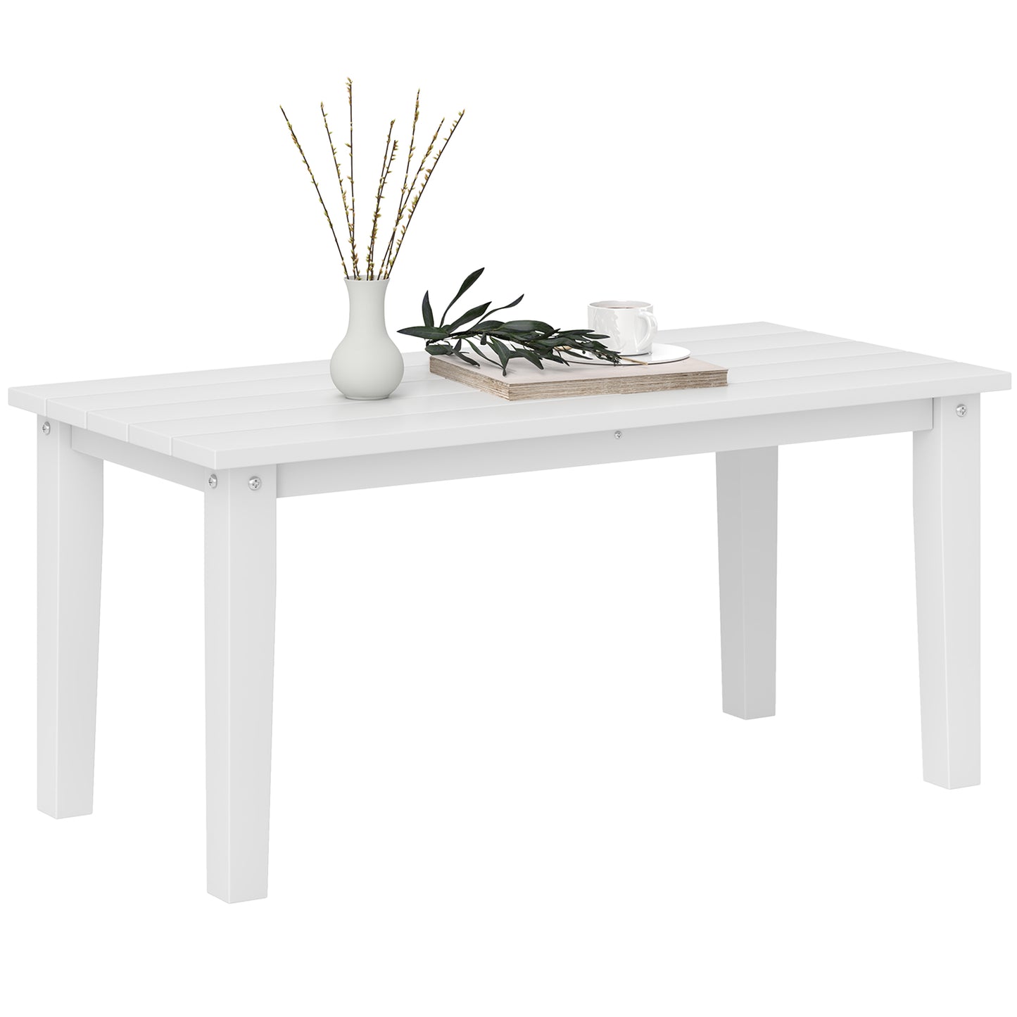 Outdoor Garden Coffee Table, HDPE All-Weather Rectangular Outdoor Garden Table with Slatted Tabletop for Patio, Balcony