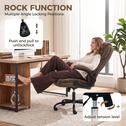 Office Chair, Ergonomic Desk Chair with Flip-up Armrest, Pocket Springs, Swivel Wheels, Adjustable Height, Brown