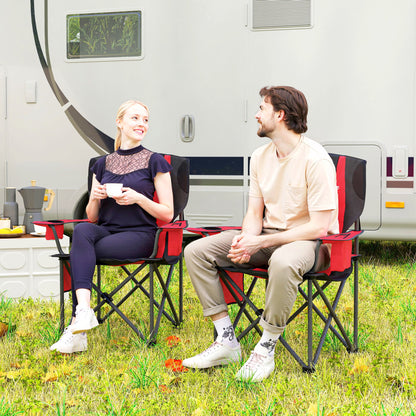 Set of 2 Folding Camping Chairs, Padded Camping Chairs with Adjustable Armrests
