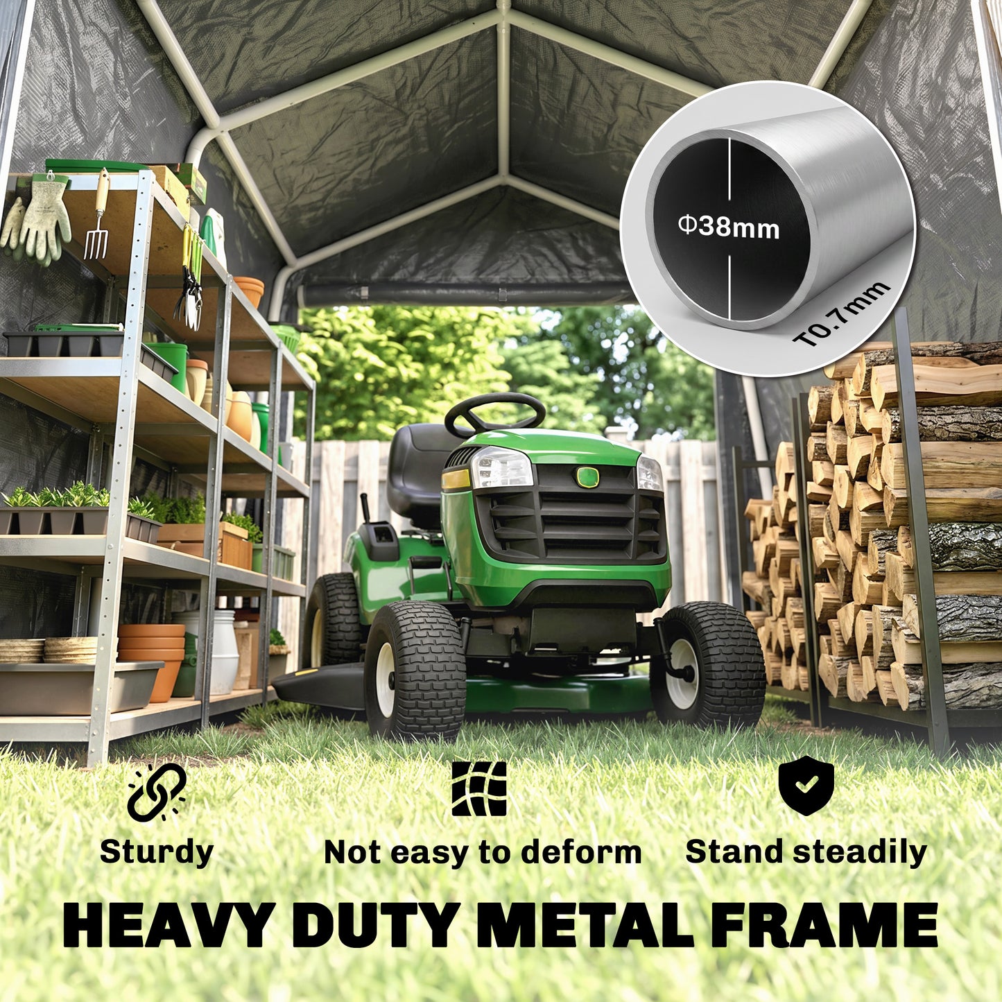 9 X 7.5ft Temporary Outdoor Equipment Shed - Dark Grey