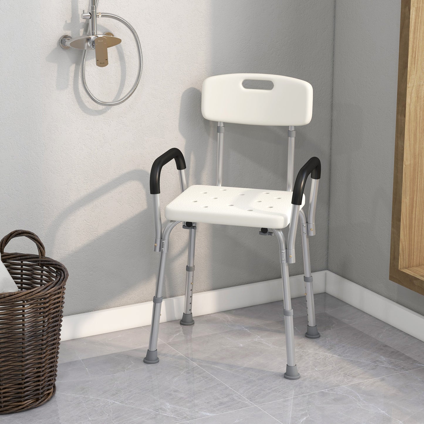 Shower Chair with Arms and Back, Height Adjustable Bath Bench, Non-Slip Shower Stool for Inside Tub