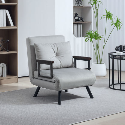 4-in-1 Velvet-Feel Single Chair Bed, with Pillow - Light Grey