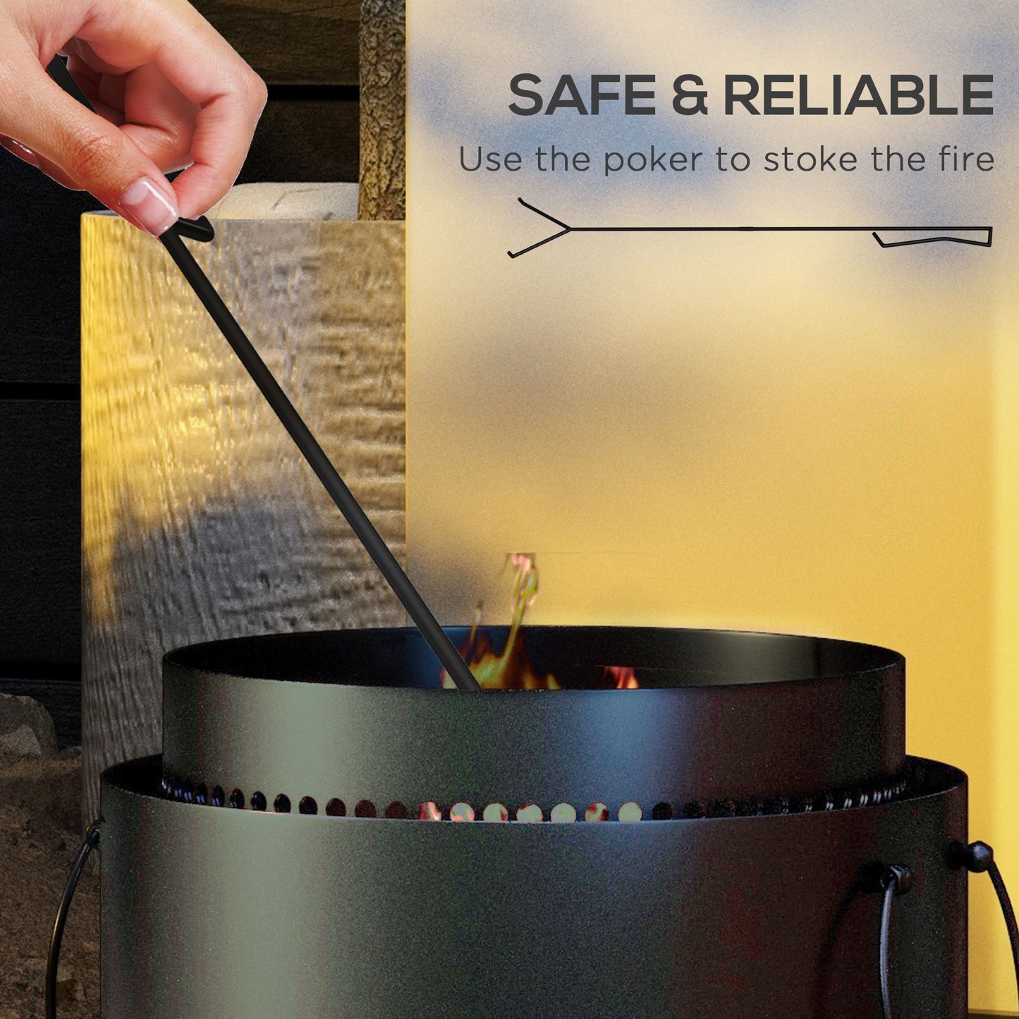 Smokeless Fire Pit with Ash Catcher, 37cm Portable Wood Burning Firepit with Poker for Garden Camping Bonfire Party, Metal