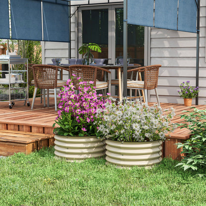 Set of 2 Raised Garden Bed, Metal Planter Box with Safety Edging, Easy-to-assemble Stock Tank, Cream White