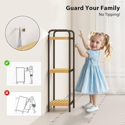 3-Tier Bamboo Bathroom Storage Shelf, Freestanding Narrow Shelving Unit with Slatted Shelves for Kitchen Bathroom Living Room
