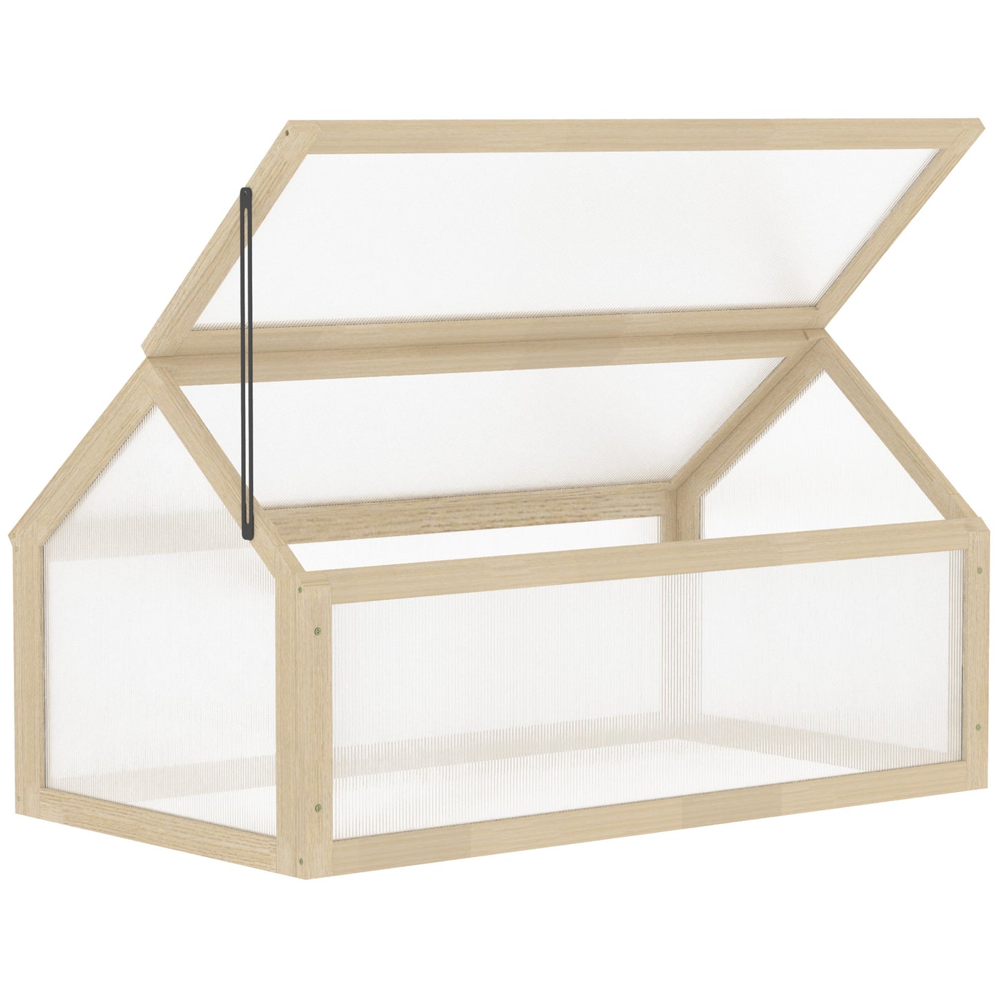 Wooden Cold Frame Garden Polycarbonate Greenhouse with Openable Top Cover, Grow House for Flowers, Vegetables, Plants