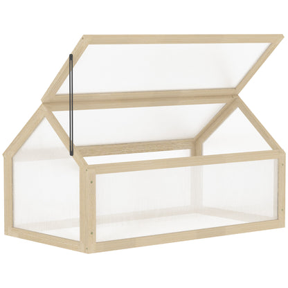 Wooden Cold Frame Garden Polycarbonate Greenhouse with Openable Top Cover, Grow House for Flowers, Vegetables, Plants