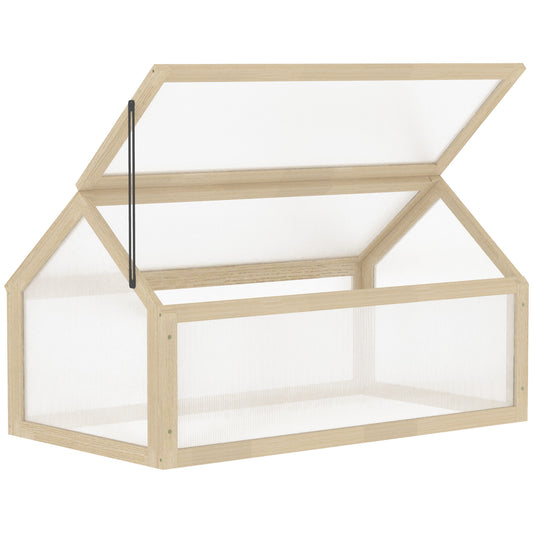 Wooden Cold Frame Garden Polycarbonate Greenhouse with Openable Top Cover, Grow House for Flowers, Vegetables, Plants