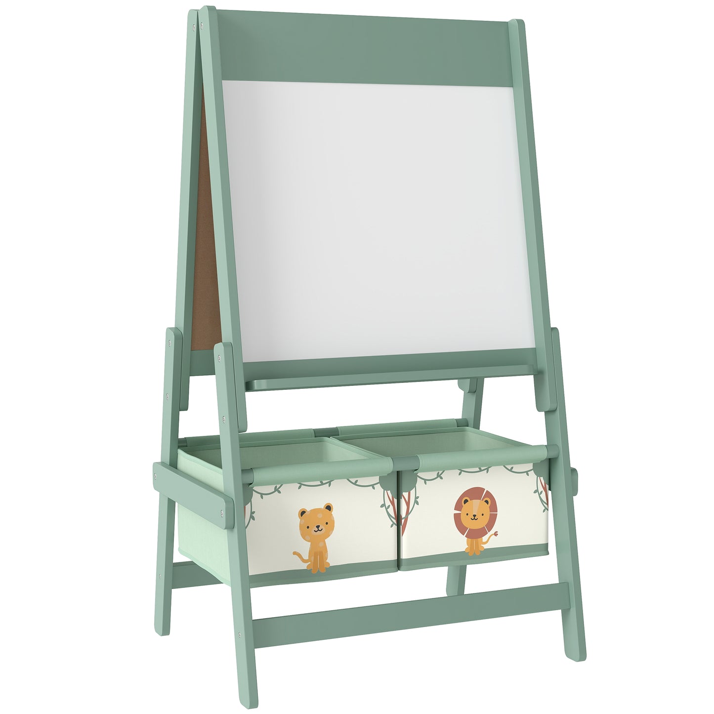 Art Easel for Kids, Double-Sided Whiteboard/Blackboard with Paper Roll, Two Storage Boxes, for Ages 3-8 Years, Green