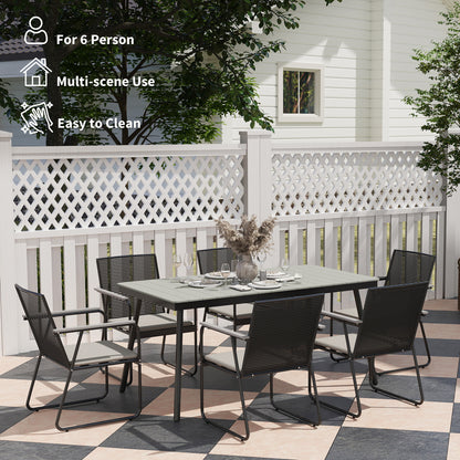 6‑Seater Garden Dining Set with Cushions, Rattan Backrest, Plastic Top, Garden Furniture Set, Grey