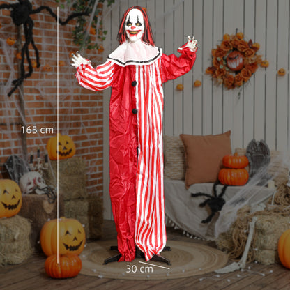 165 cm Life Size Halloween Animated Clown with Red Light Up Eyes, Sound Activated Moving Body