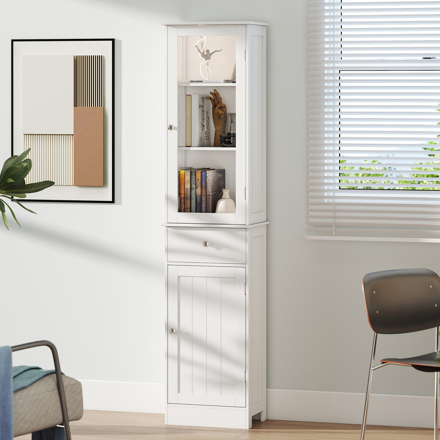 Slim Freestanding Bathroom Storage Cabinet – White