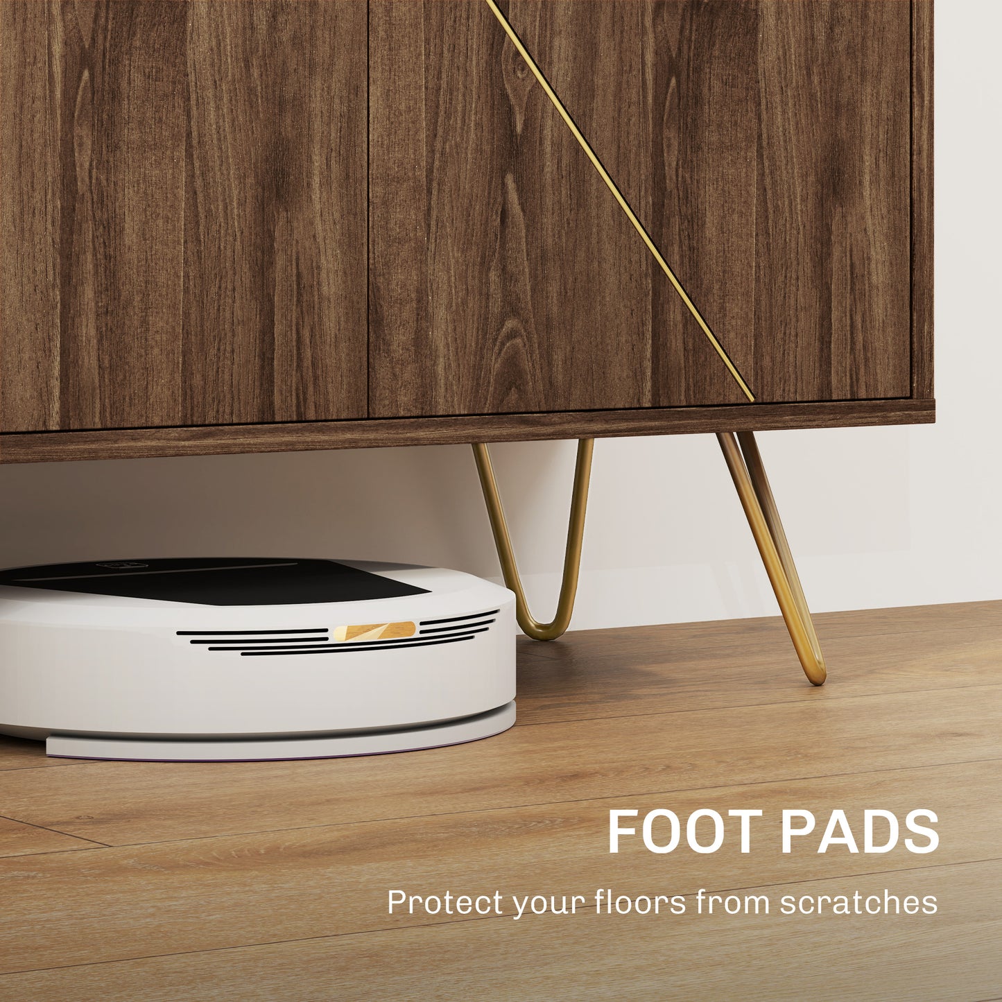 Sideboard Storage Cabinet with Golden Lines, Modern Luxury Living Room Cabinet with Adjustable Shelf, Steel Harpin Legs