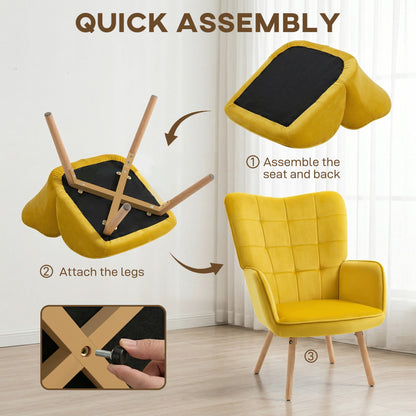 Modern Accent Chair, Upholstered High Back Armchair with Tufted Wingback, Seat Padding