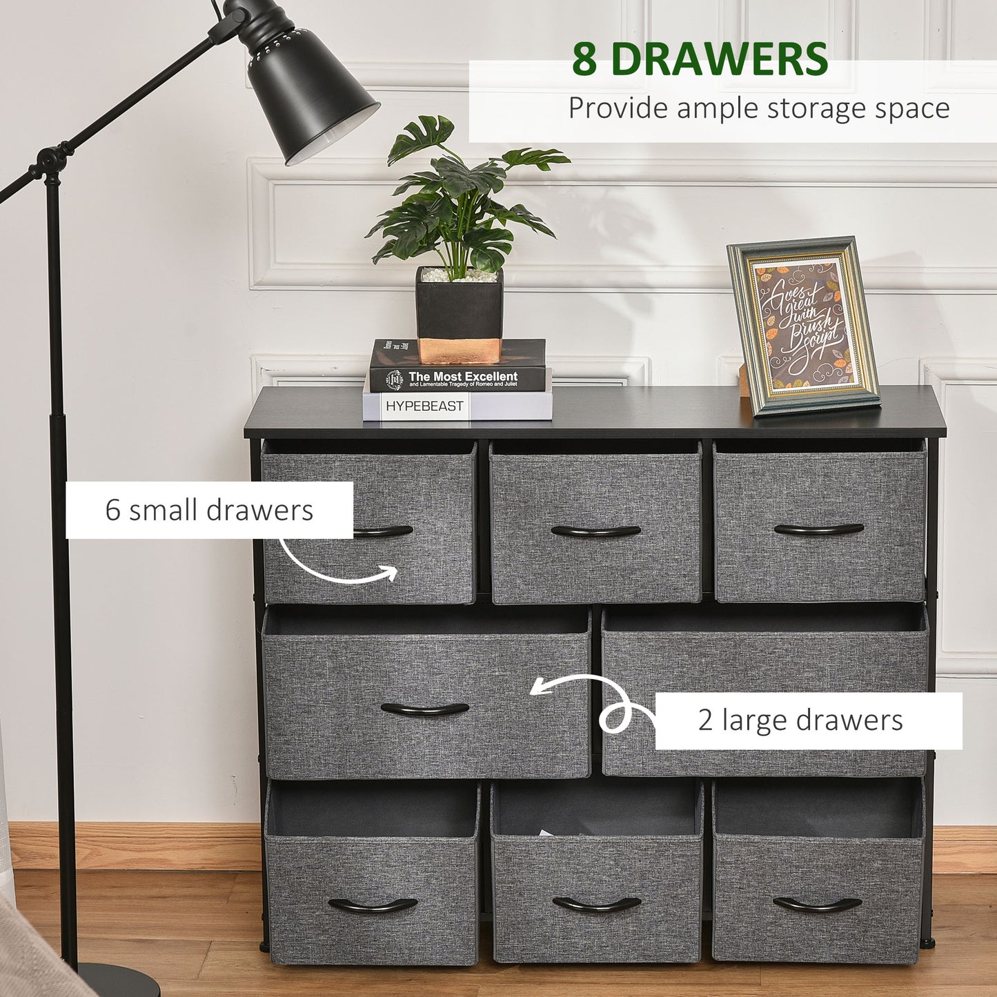Chest of Drawers with 8 Foldable Drawers, 3-Tier Fabric Bedroom Dresser, Clothes Storage Unit for Bedroom Living Room