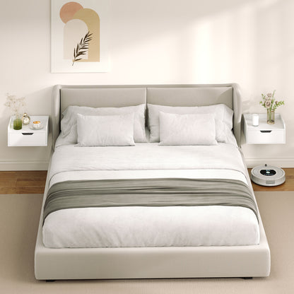 Floating Nightstands Set of 2, Wall Mounted Bedside Table with Drawer for Bedroom, White