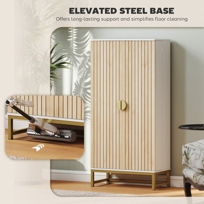 119.5 cm Kitchen Cupboard, Freestanding Kitchen Cabinet with Double Doors, 5 Tiers, 12 Spice Racks, White