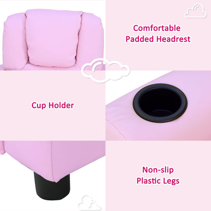 Kids Recliner Chair, PU Leather with Adjustable Backrest, Footrest, Padded Headrest, Pink