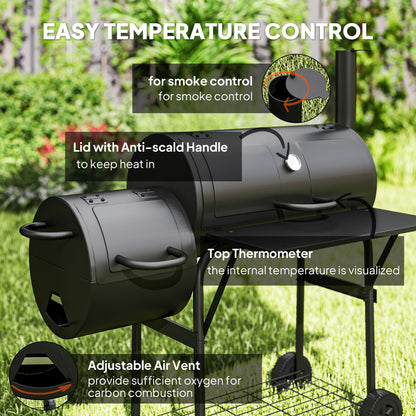 Barbecue Grill Portable Outdoor Charcoal BBQ Grill with Offset Smoker 109 x 60 x 120 cm Black