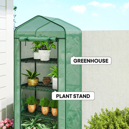 4 Tier Mini Portable Greenhouse Compact Plant Grow Shed Metal Frame PE Cover with Lockable Rolling Wheels , Green