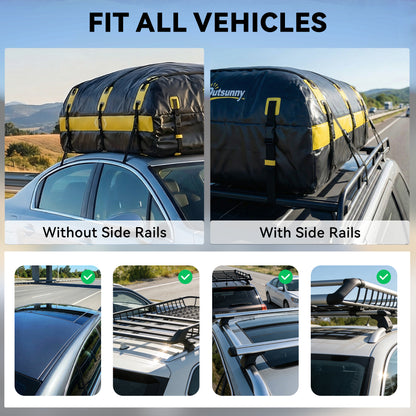 Car Roof Bag, 21 Cubic Feet Waterproof Soft Car Roof Box Roofing Cargo Carrier w/ Reflective Arrows, Door Hooks, Yellow