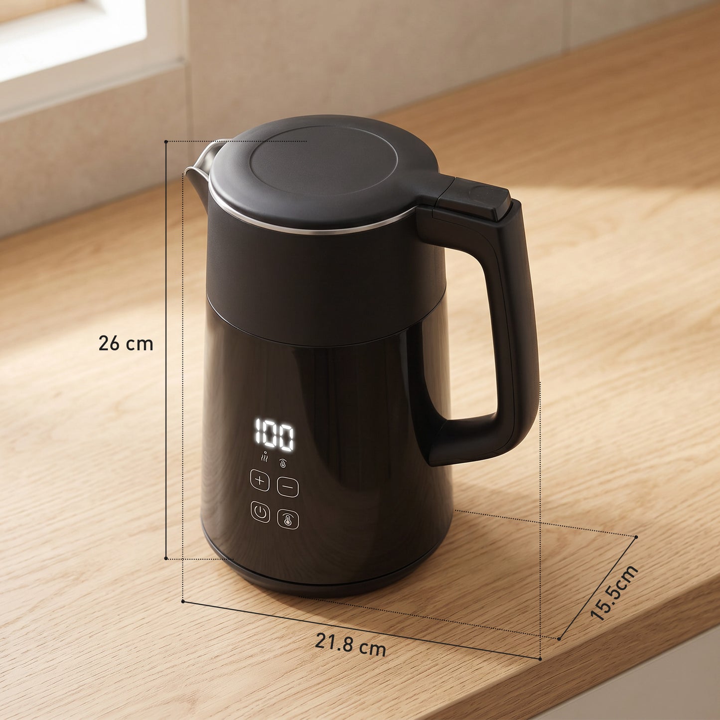 Electric Kettle, 1.7L Fast Boil 3kW Water Kettle with UK Strix Thermostat, LED Display, Keep Warm Function, Black