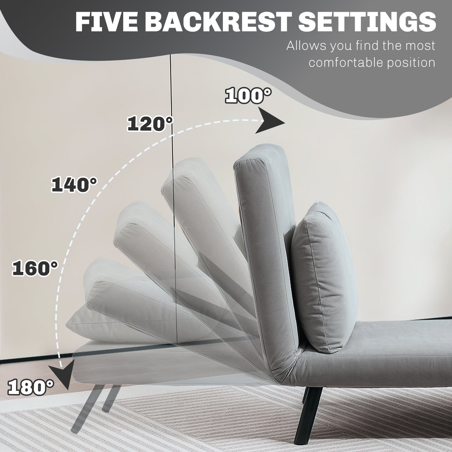 4-in-1 Velvet-Feel Single Chair Bed, with Pillow - Light Grey