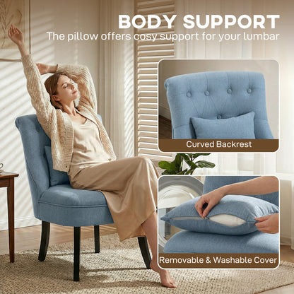 Fabric Single Sofa Dining Chair Tub Chair Upholstered W/ Pillow Solid Wood Leg Home Living Room Furniture Blue