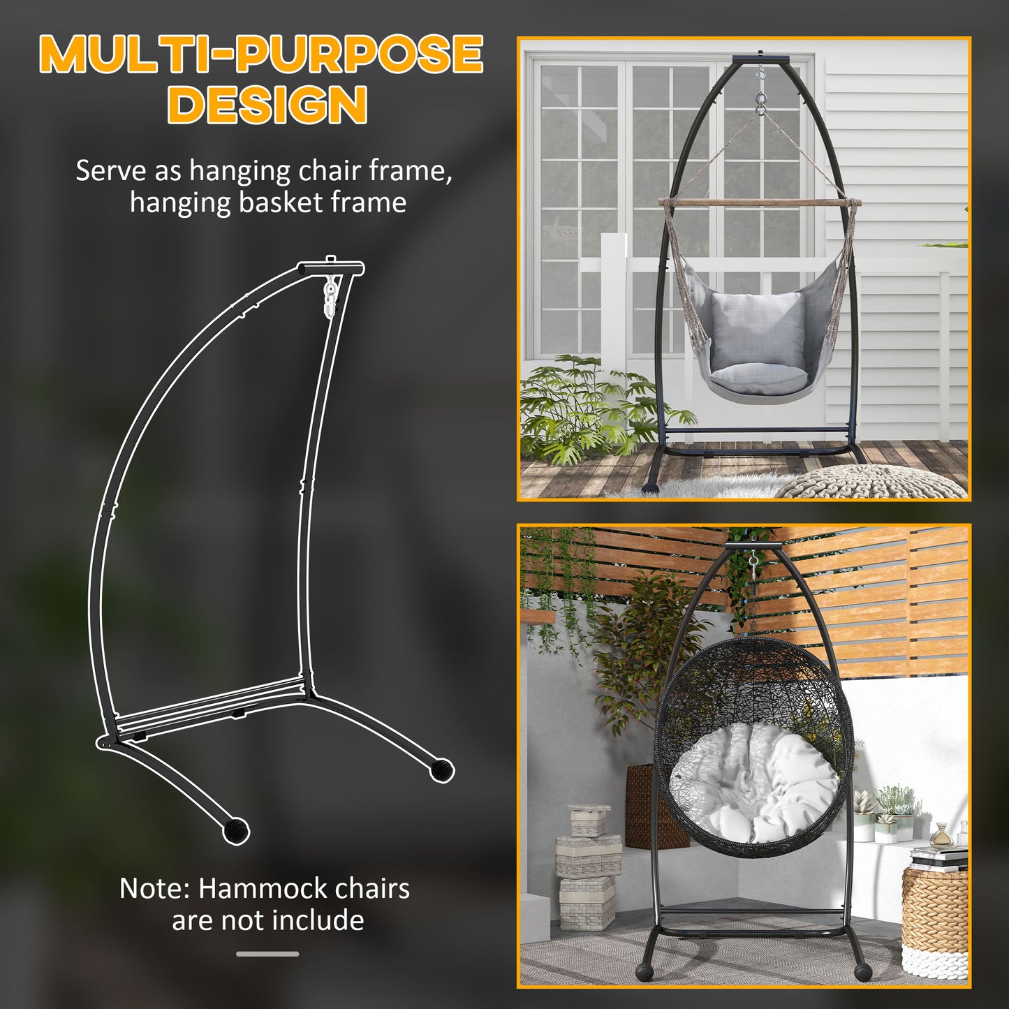 Hammock Chair Stand, C Shape Hanging Heavy Duty Metal Frame Hammock Stand for Hanging Hammock Air Porch Swing Chair