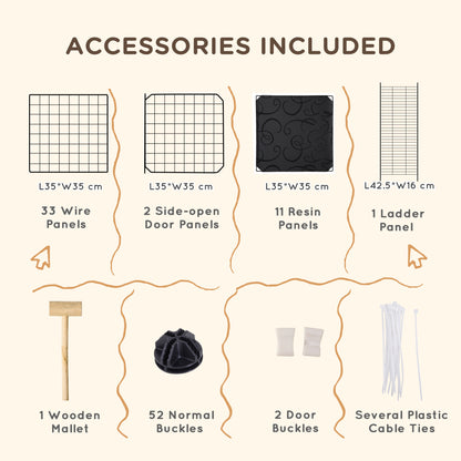 Pet Playpen with Door, Guinea Pigs Metal Mesh Cage for Small Animal, Chinchilla, 175 x 105 x 70 CM, Black