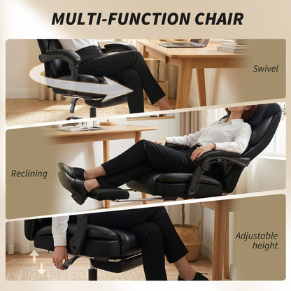 Adjustable Office Chair Reclining Computer Desk Chair with Footrest, Armrest, Casters, Black