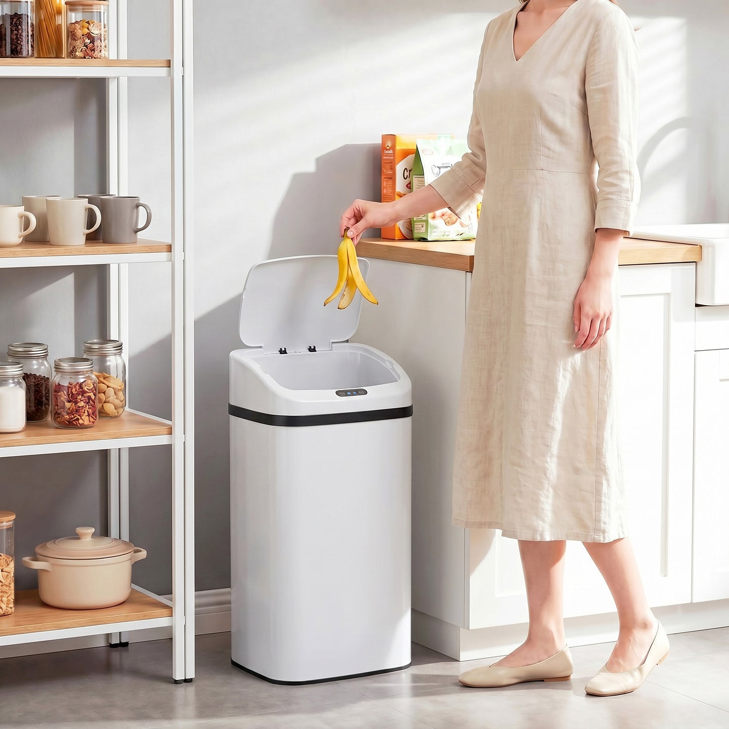48L Stainless Steel Sensor Bin - White