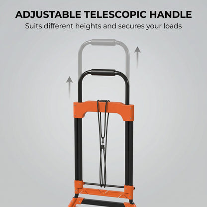 Heavy Duty Foldable Trolley on Wheels, Steel Folding Hand Truck, 75kg, Black and Orange