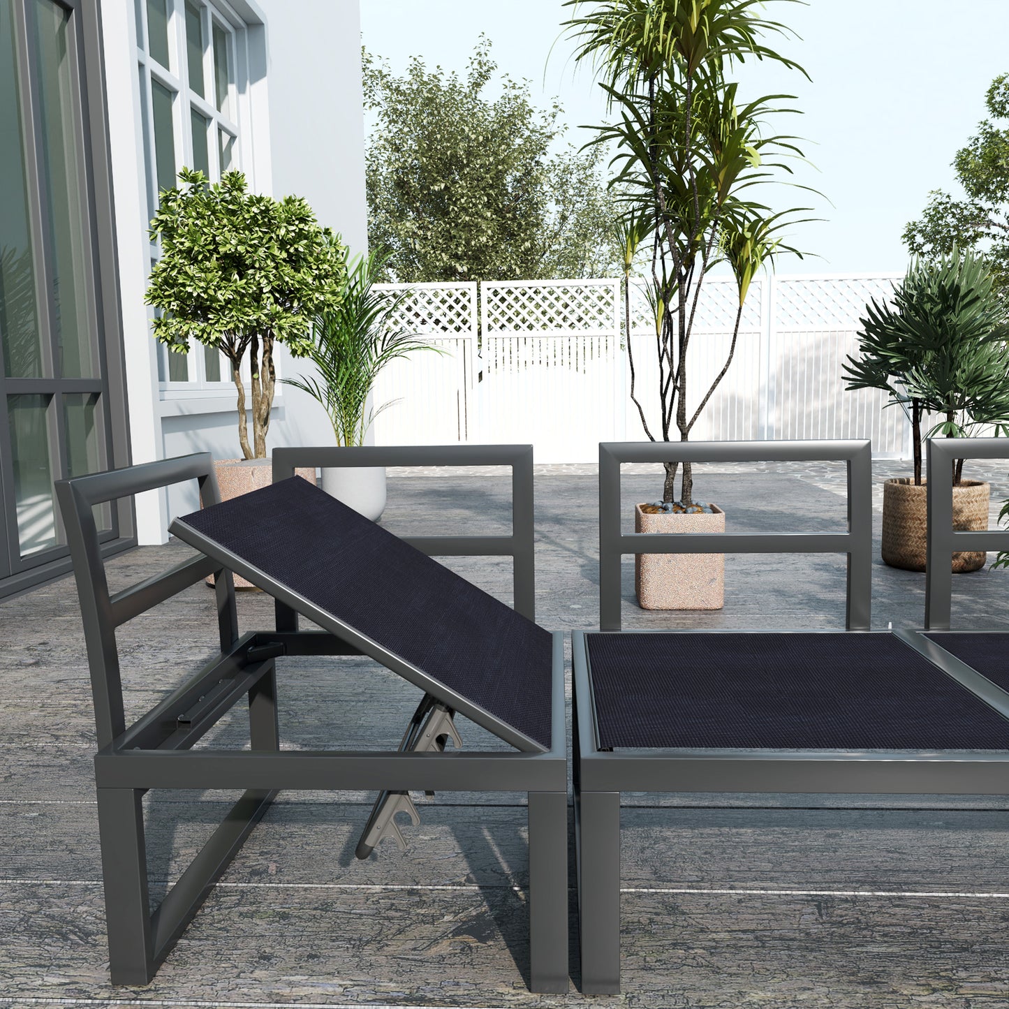 4 Pieces Garden Furniture Set, 5-Level Reclining Garden Corner Sofa Set, Outdoor Lounge Conversation Sectional with Cushions
