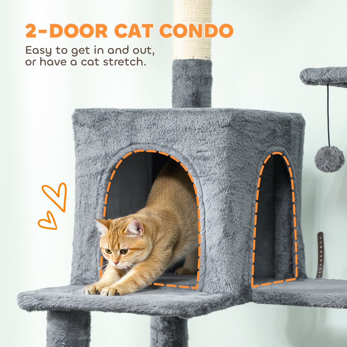 202cm Large Cat Tree with 6 Scratching Posts, 2 Hammocks, 2 Condos, 2 Perches, Pompoms, for Indoor Cats to Rest and Play
