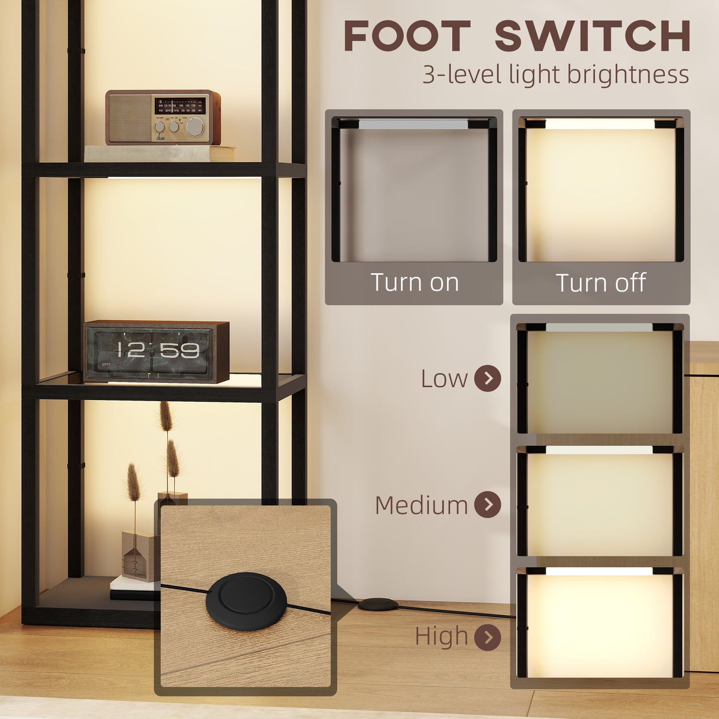 Four-Shelf Floor Lamp - Black