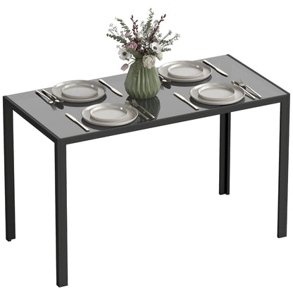 120cm Dining Table, Rectangle 4 Seater Kitchen Table with Tempered Glass Top and Metal Legs for Dining Room