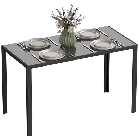 120cm Dining Table, Rectangle 4 Seater Kitchen Table with Tempered Glass Top and Metal Legs for Dining Room