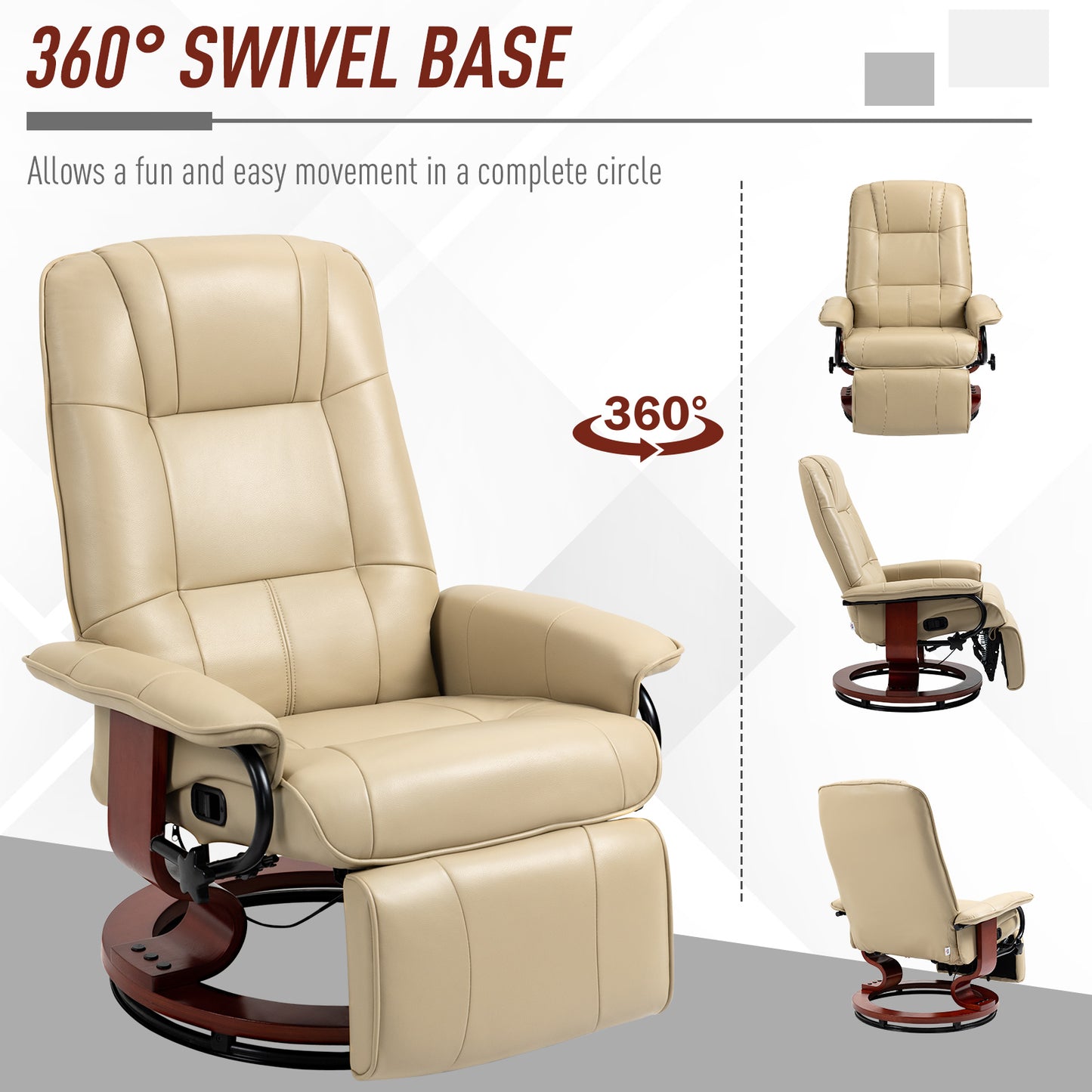 Reclining Swivel Chair, with Footrest - Cream White