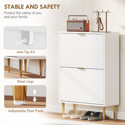 Elegant Two-Drawer Shoe Cabinet - White