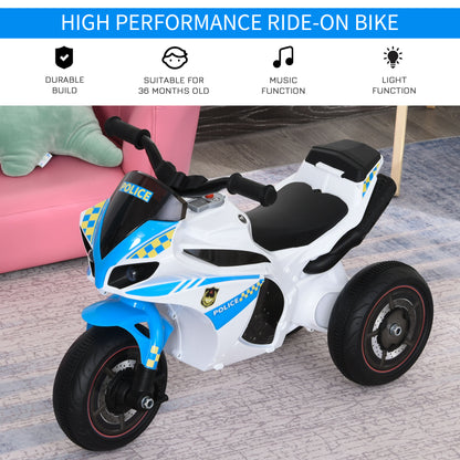 Kids Ride-On Police Bike 3-Wheel Vehicle w/ Music Lights Seat Handlebars Toddler NO POWER Child Learning Fun Development 18-3