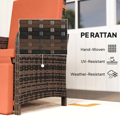 3 Pieces Rattan Bistro Set Balcony Furniture with Cushions, Storage Function - Orange