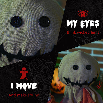 77cm Halloween Scarecrow Decoration, Outdoor Activated Prop with Light Up Eyes, Sound Activated