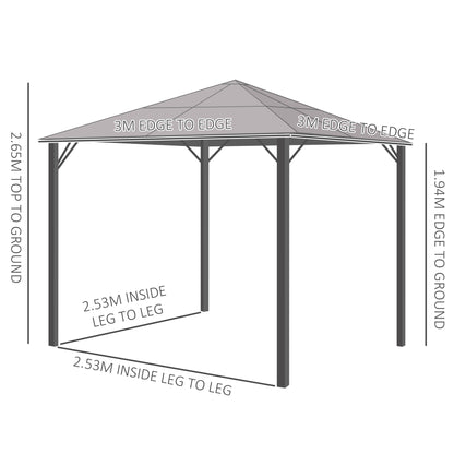 3m x 3m Hardtop Metal Frame Gazebo with 4 curtains, 100 kg Snow Load Capacity, Black