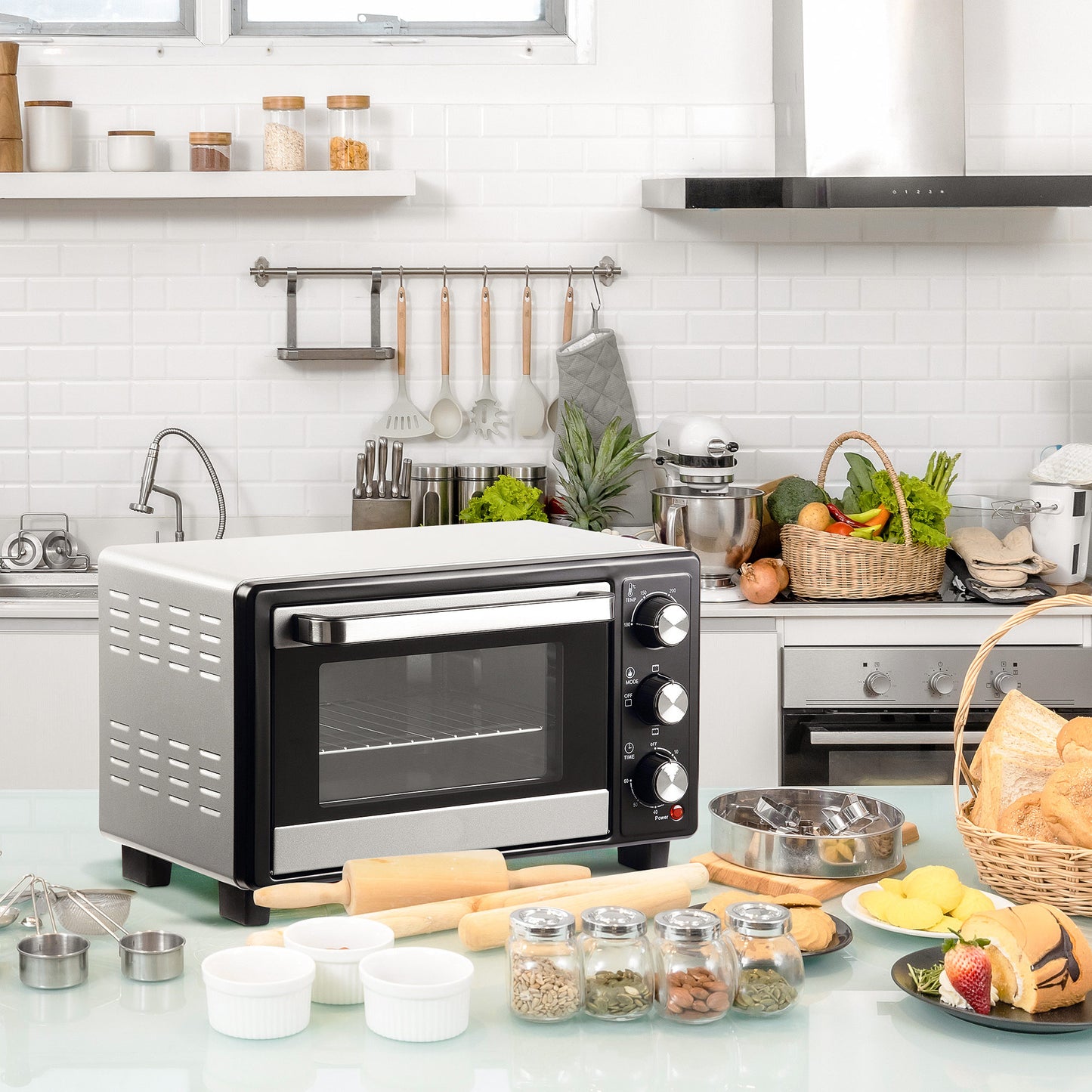 16L Mini 1400W Countertop Oven - Black/Silver Tone