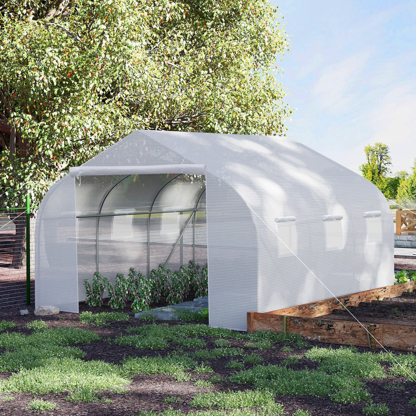 Walk-In Polytunnel Greenhouse Warm House Garden Tunnel Shelter Plant Shed with Door and Windows, Galvanised Steel Frame