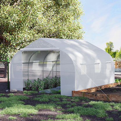 Walk-In Polytunnel Greenhouse Warm House Garden Tunnel Shelter Plant Shed with Door and Windows, Galvanised Steel Frame