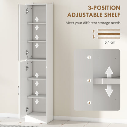 Tall Bathroom Cabinet with Mirror and Adjustable Shelf - White
