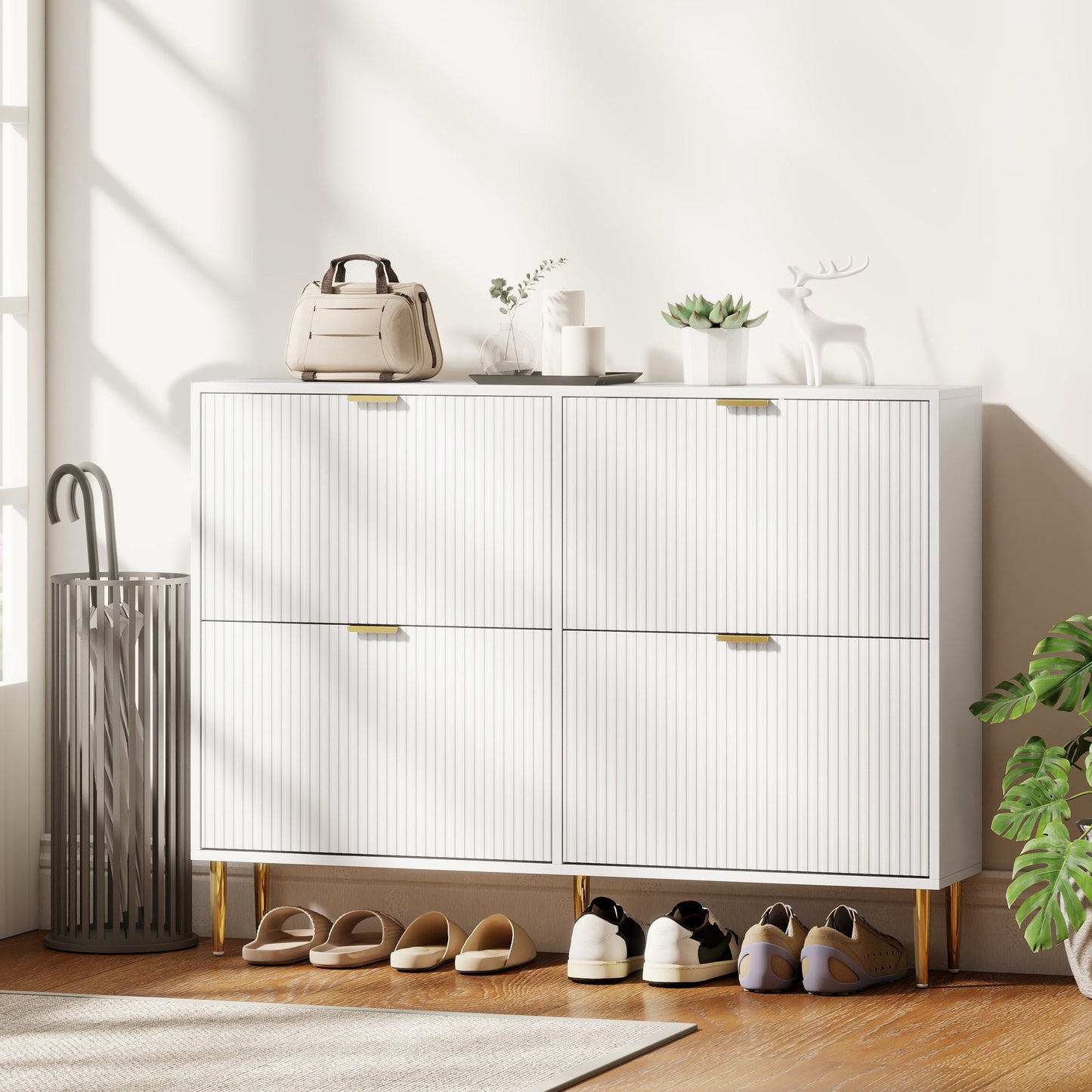 Elegant Four-Drawer Shoe Cabinet - White