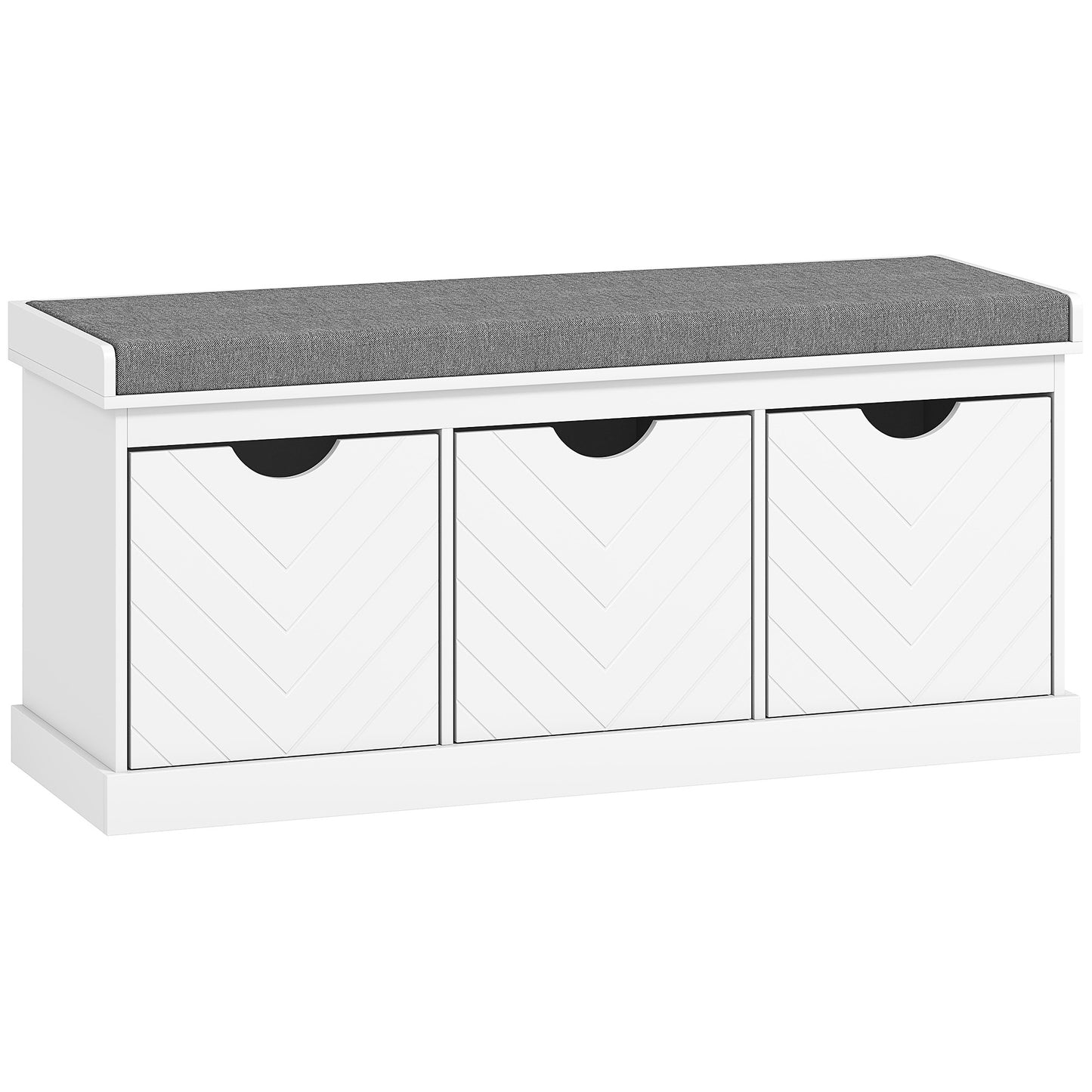 3-Drawer Padded Shoe Bench with Breathable & Washable Linen-look Cover, White